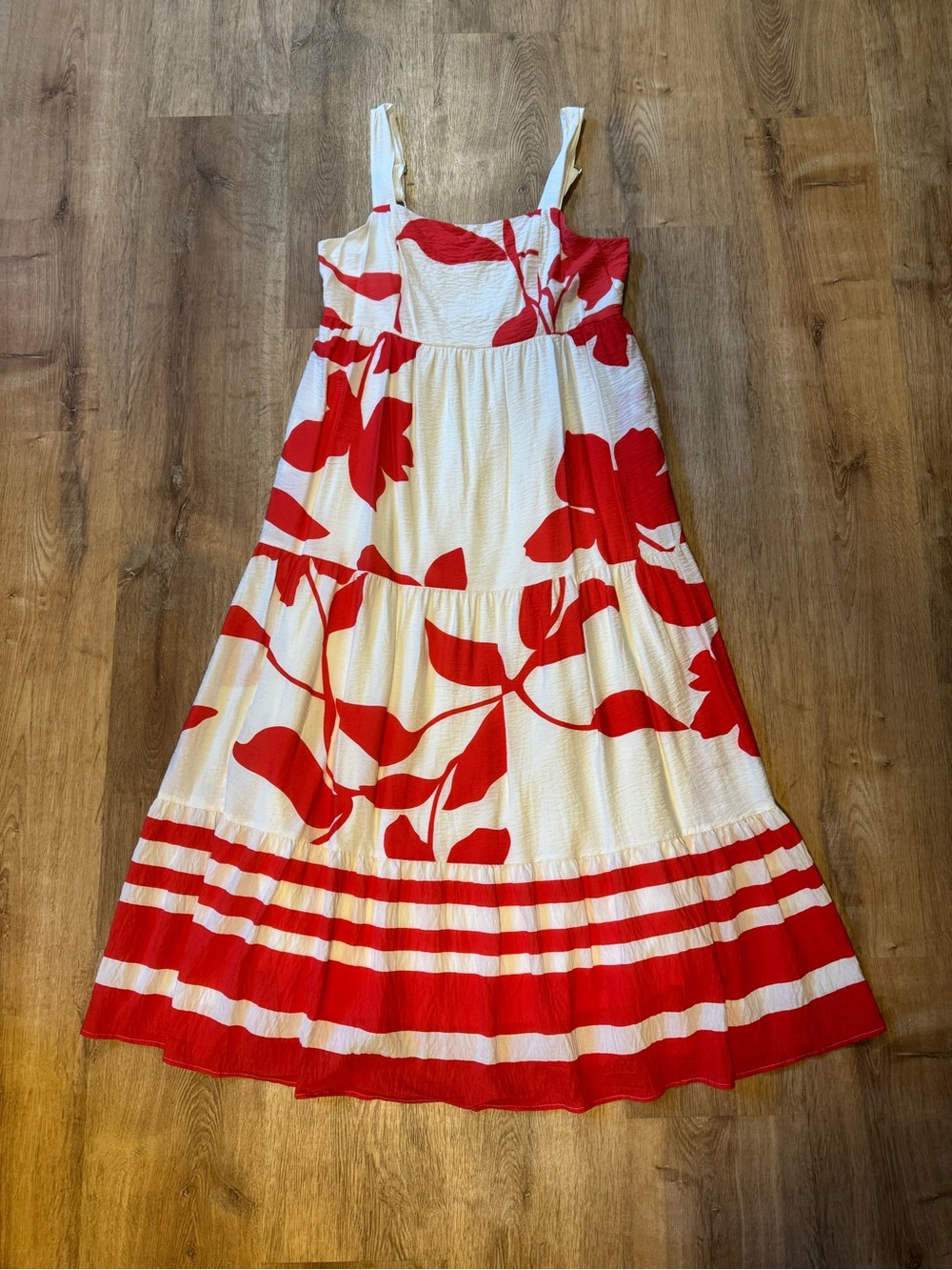 Nine West Red and White Floral Tiered Sundress